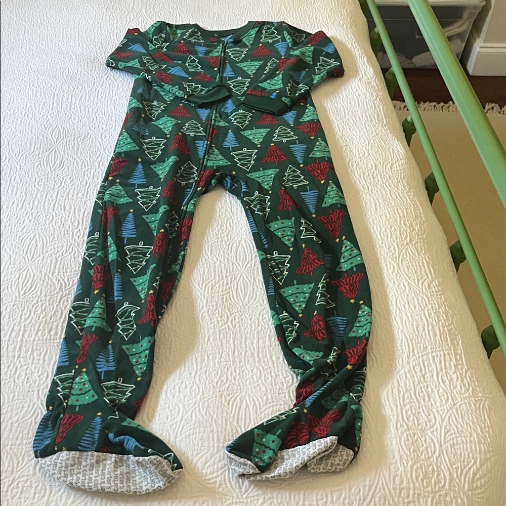 Carter’s Green Fleece Footie Pajamas with Holiday Christmas Tree Design, Size 12